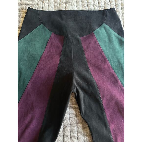 Cache micro Suede Pants black green maroon retro quilt formal party Y2K rare - Picture 6 of 16